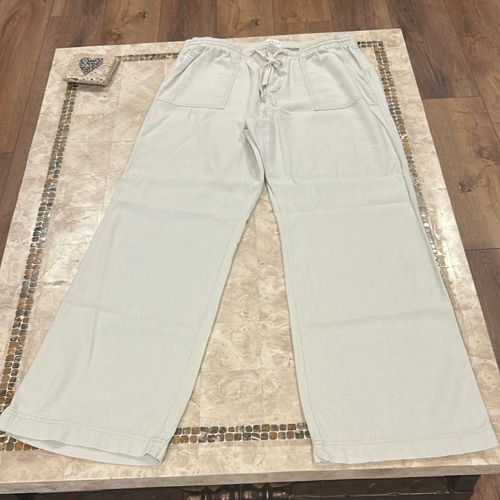 St.John's Bay Light Cream Linen-Blend Wide Legs Pants‎ Women’s M